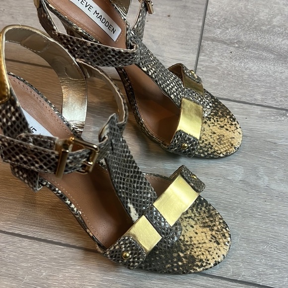STEVE Madden Reya snakeskin and gold strappy heel size 8 - Picture 6 of 13